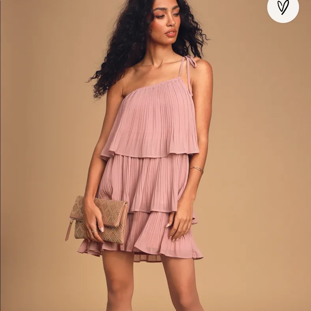 Blowing Kisses Dusty Pink Pleated One-Shoulder Mini Dress